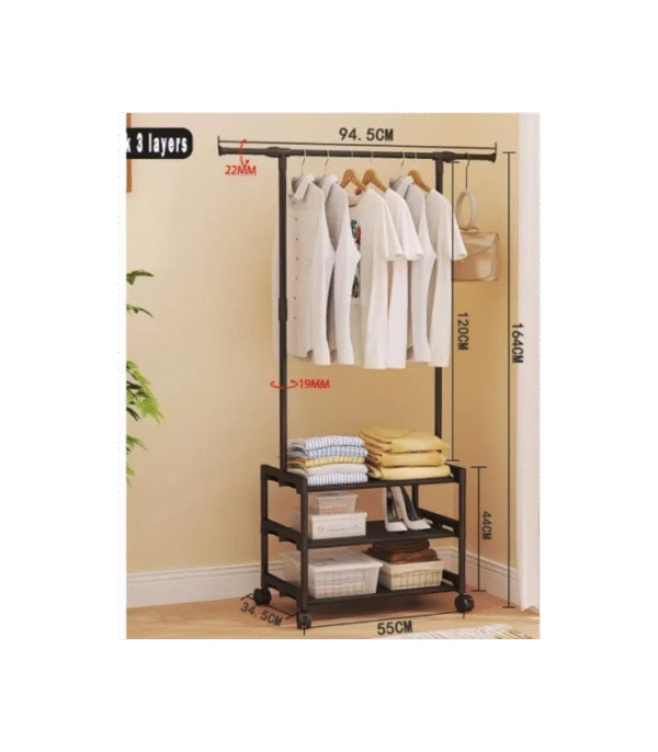 Multifunctional Cloth Rack (4) Organize in Style โ Heavy-Duty Double-Rod Stainless Steel Garment Rack with Storage Shelves