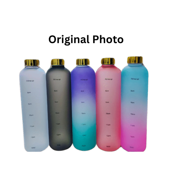 Plastic Water Botle 1 Lit (2) 1-Liter Motivational Water Bottle with Time Marker & Golden Cap – Frosted Gradient Design | Leak-Proof & BPA-Free