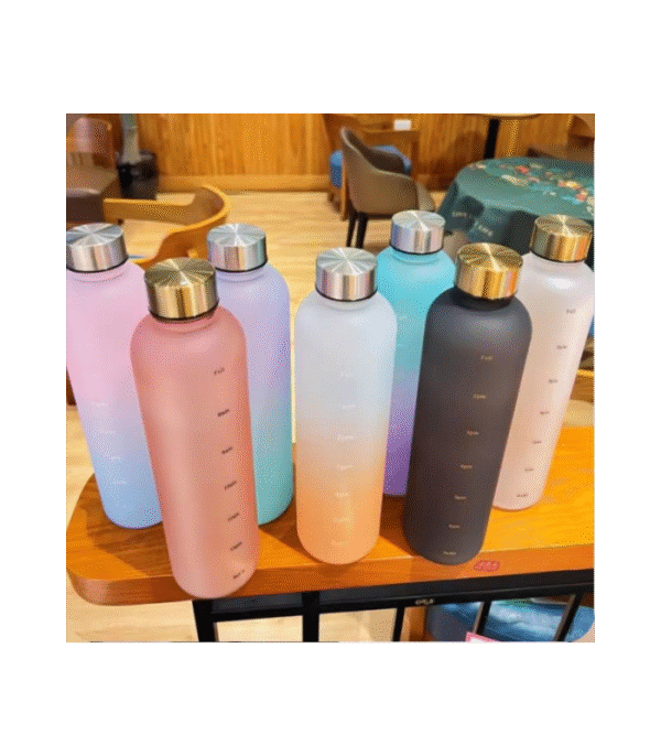 Plastic Water Botle 1 Lit (3) 1-Liter Motivational Water Bottle with Time Marker & Golden Cap – Frosted Gradient Design | Leak-Proof & BPA-Free