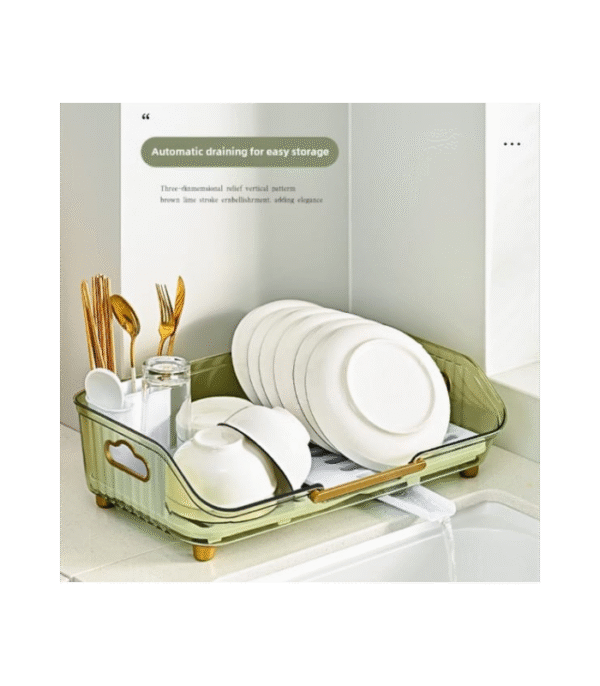 Premium Kitchen Dish Drying Rack with Automatic Drainage – Space-Saving Countertop Organizer for Utensils, Plates & Cups